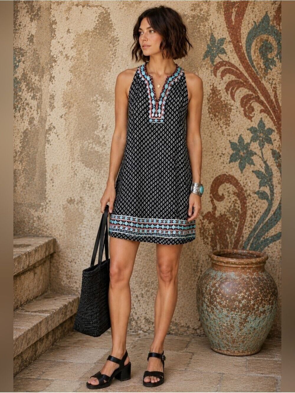 ANTHROPOLOGIE THML FAY SLEEVELESS EMBROIDERED HALTER SHIFT DRESS SIZE XS